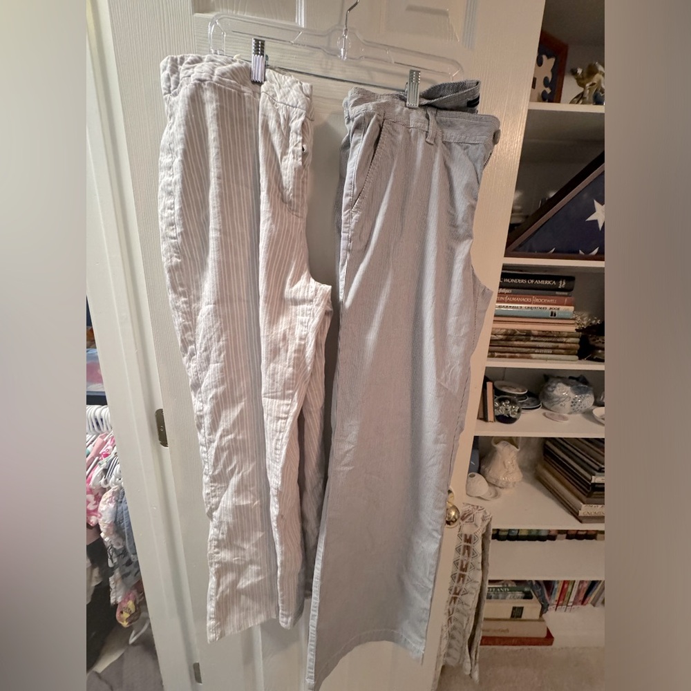 Two pairs of linen pants, one is GAP and the the other is cold water creek.